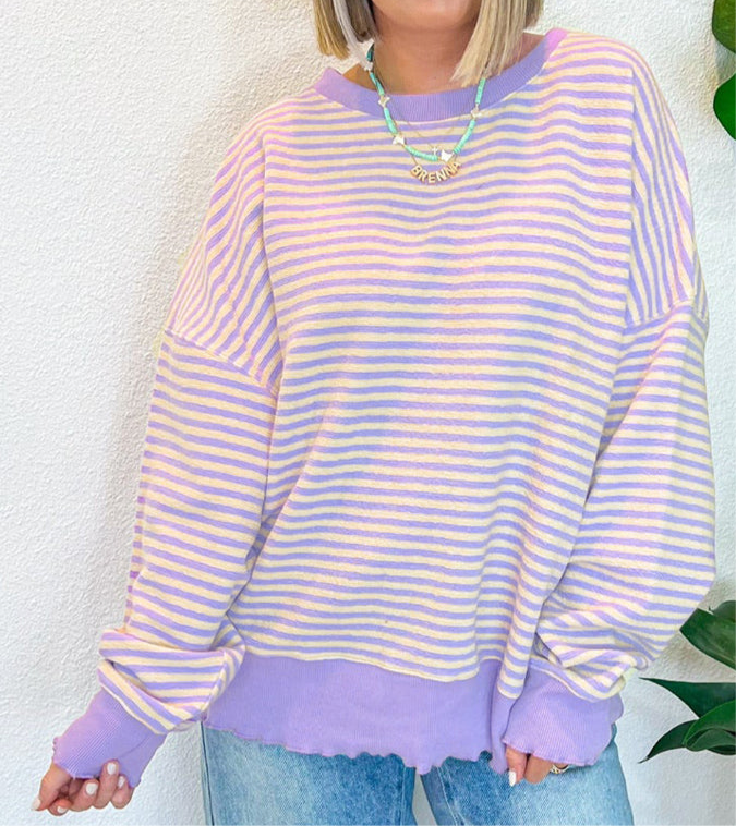 Striped Round Neck Long Sleeve Sweatshirt