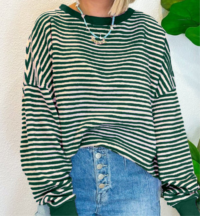 Striped Round Neck Long Sleeve Sweatshirt