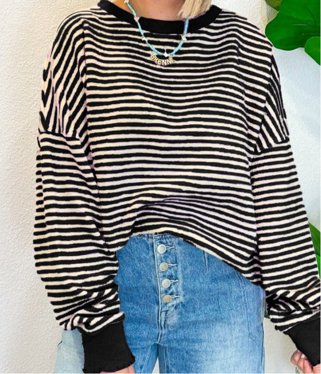 Striped Round Neck Long Sleeve Sweatshirt