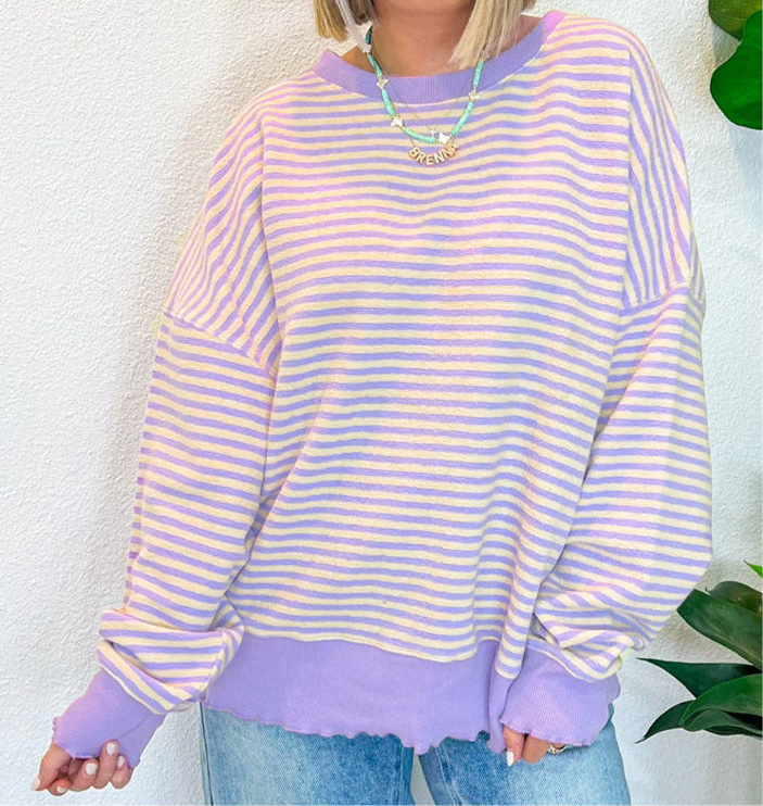 Striped Round Neck Long Sleeve Sweatshirt