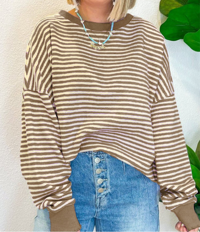 Striped Round Neck Long Sleeve Sweatshirt