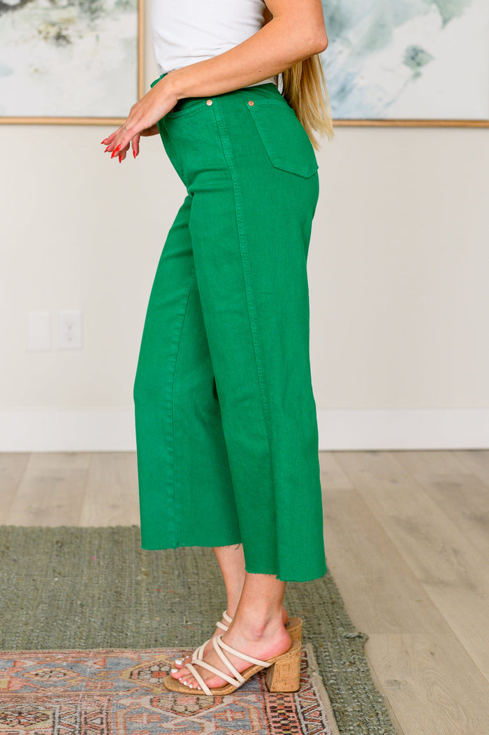 Lisa High Rise Control Top Wide Leg Crop Jeans in Kelly Green