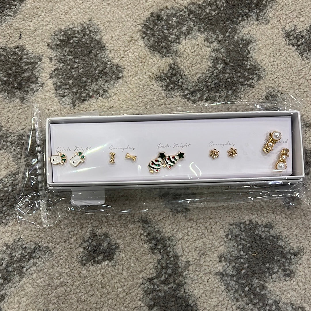 Set of Five Christmas Stud Earrings