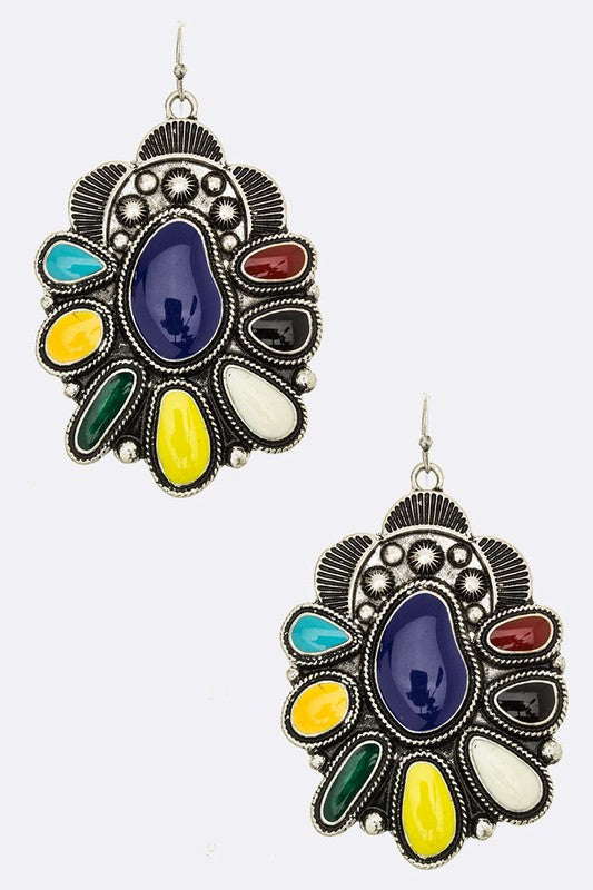 Squash Blossom Western Enamel Earrings