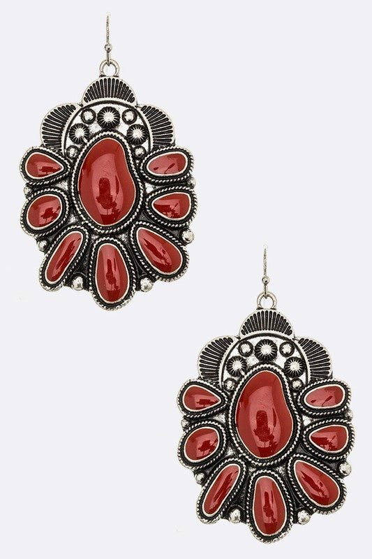 Squash Blossom Western Enamel Earrings