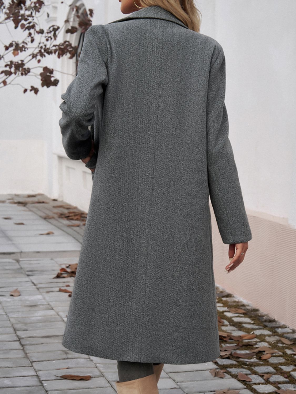 Pocketed Collared Neck Long Sleeve Coat