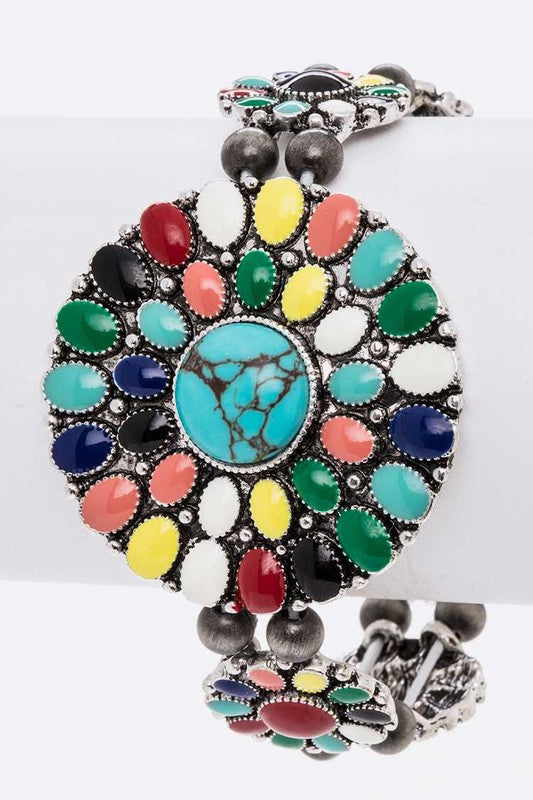 Flower Enamel Western Stretch Bracelet