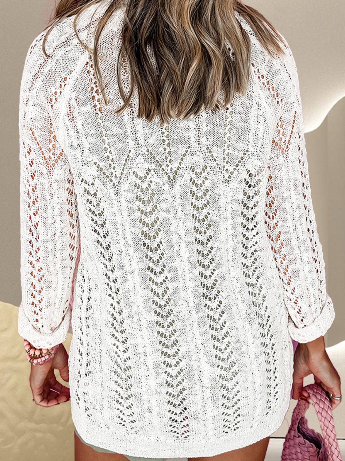 Openwork Open Front Long Sleeve Cardigan