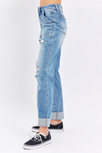 Judy Blue Full Size Distressed Straight Jeans with Patch Pockets