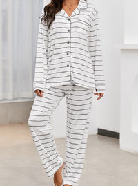 Striped V-Neck Long Sleeve Top and Pants Lounge Set