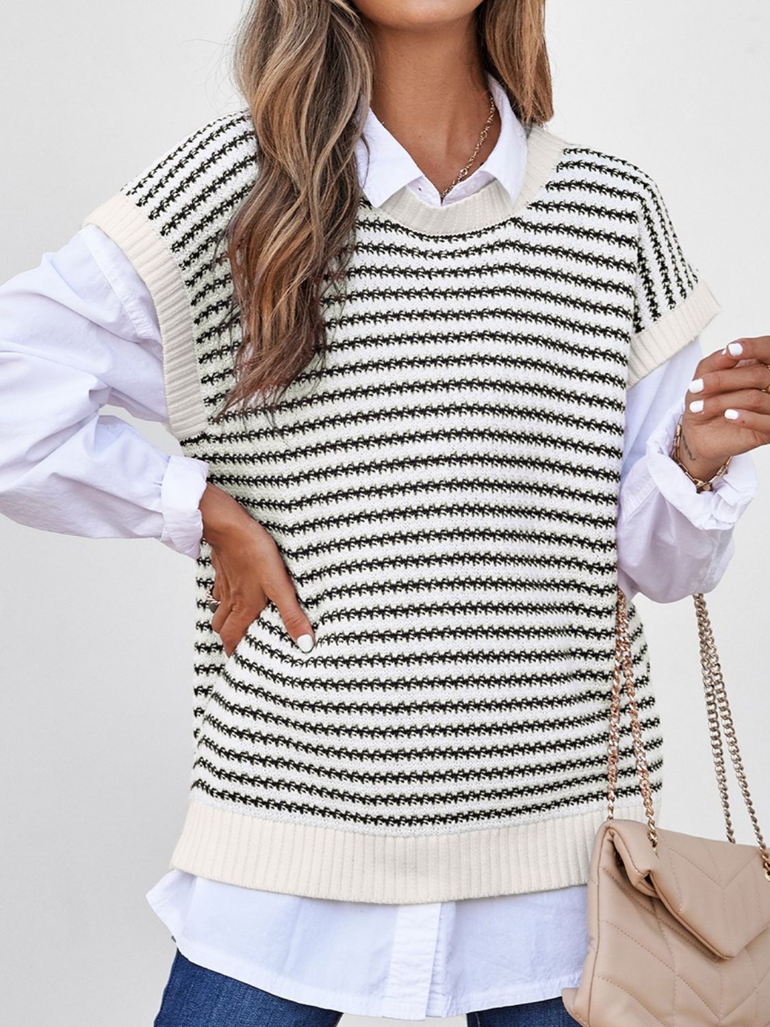 Round Neck Striped Sweater Vest