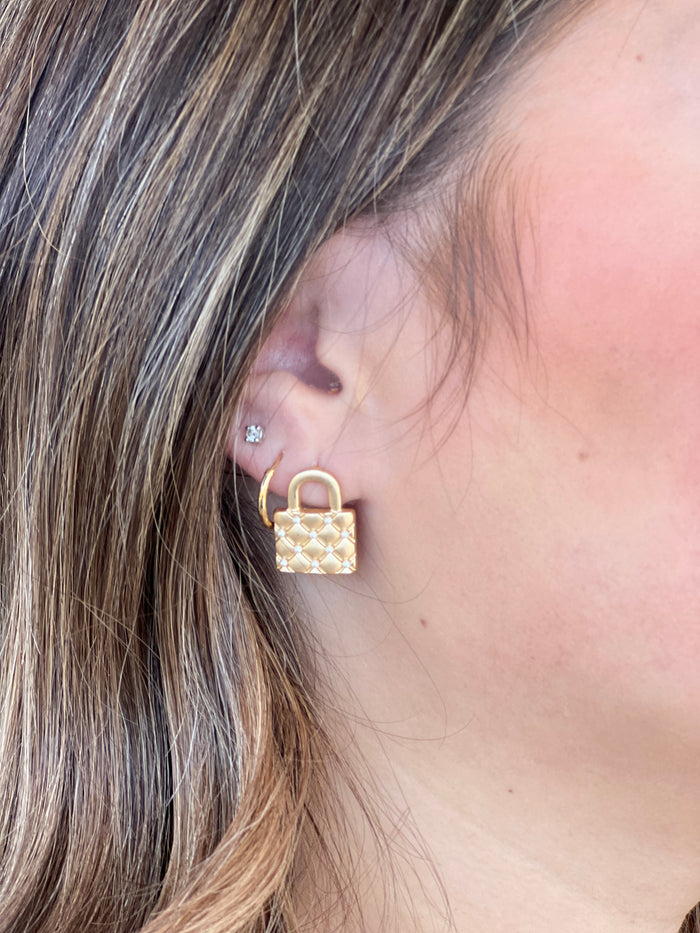 Gold Tone Quilted Purse Earring