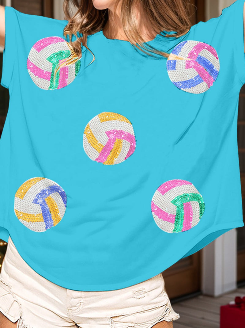 Sequin Round Neck Short Sleeve T-Shirt