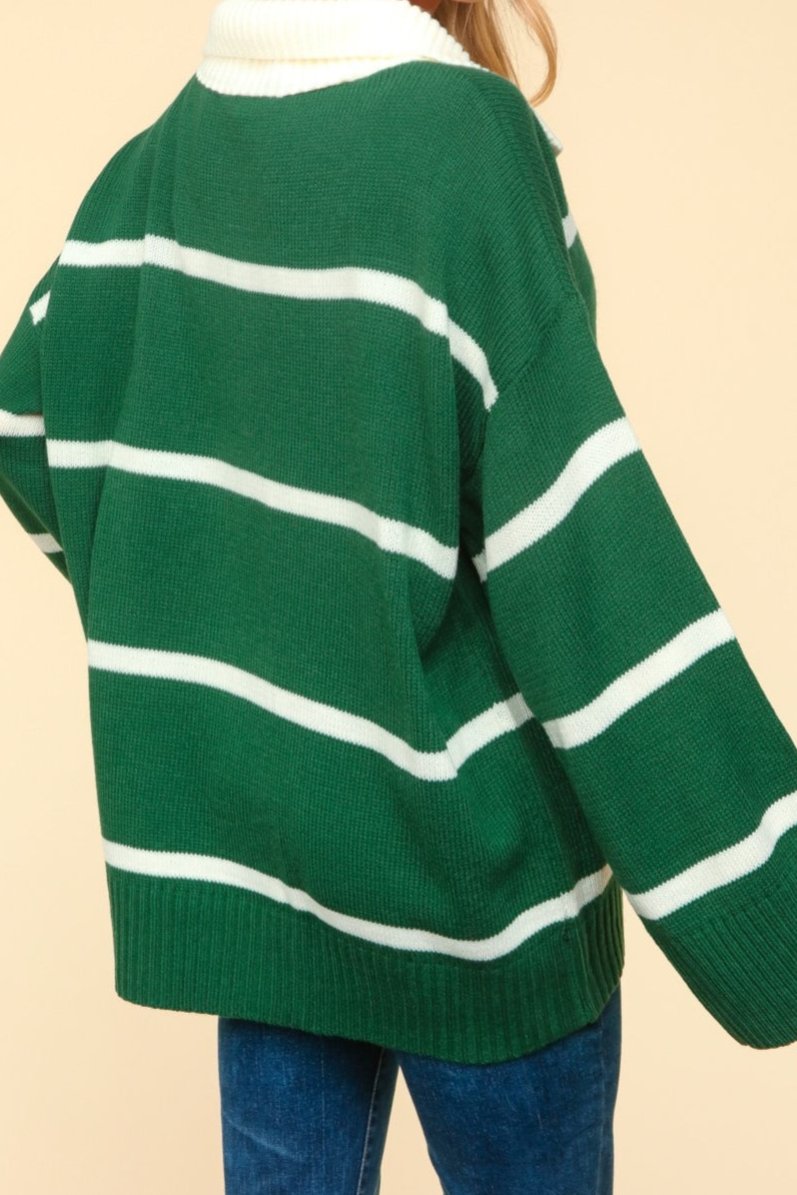 Haptics Collared Neck Striped Contrast Sweater