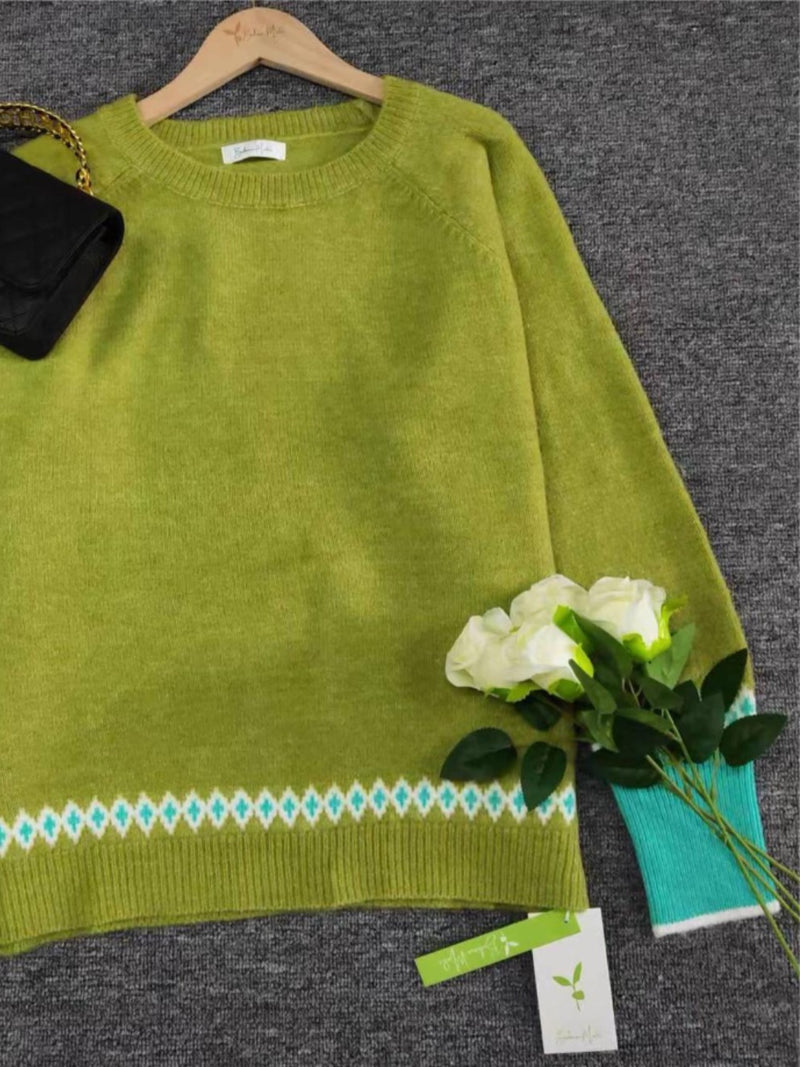 Contrast Round Neck Long Sleeve Sweater