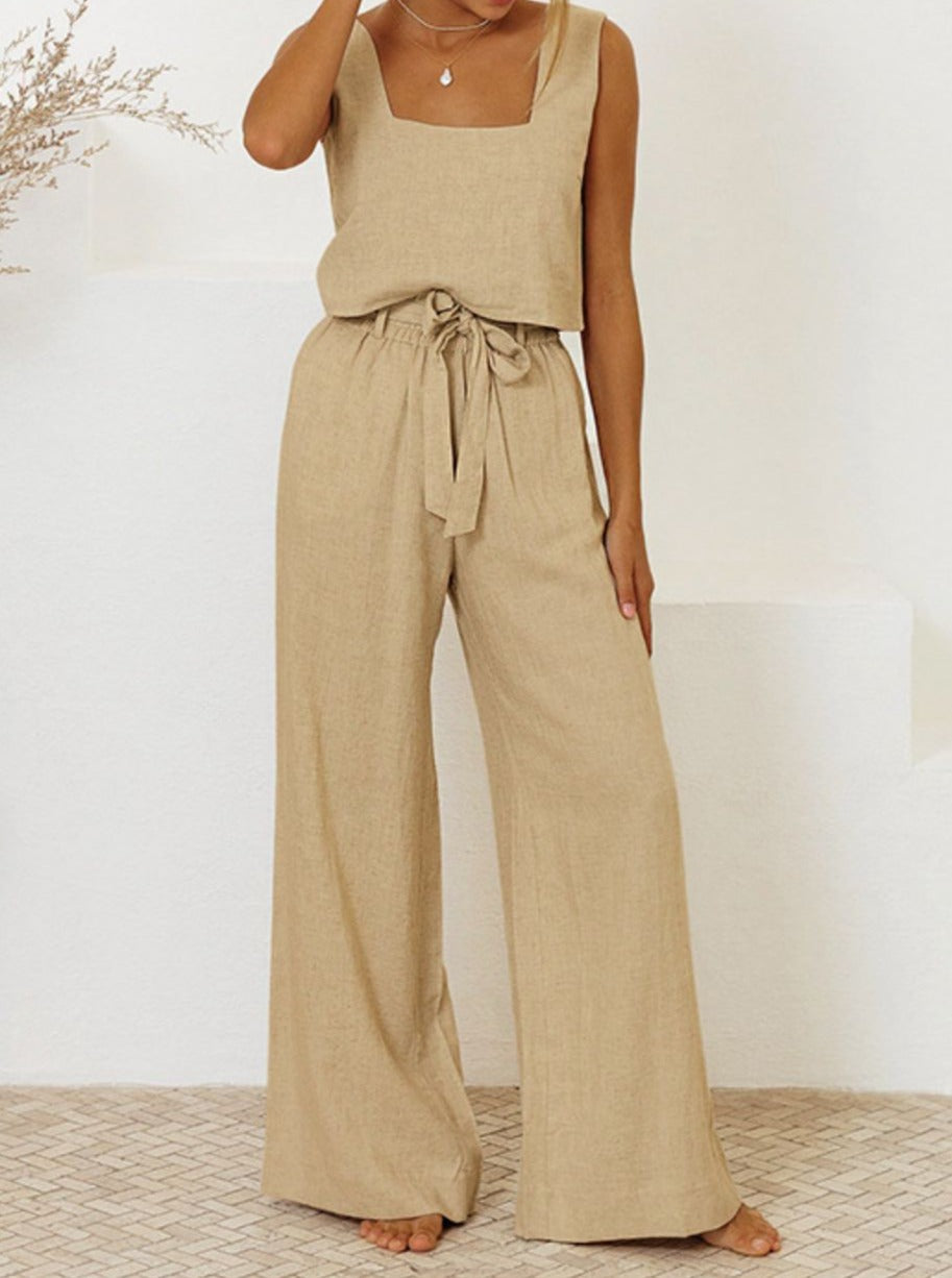 Square Neck Sleeveless Top and Pants Set