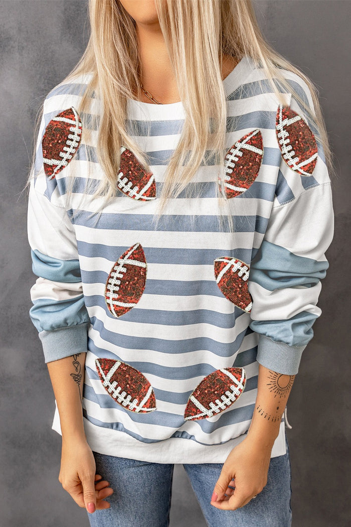 Football Striped Round Neck Long Sleeve Sweatshirt