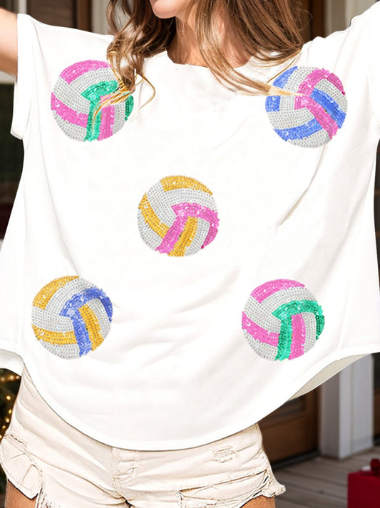 Sequin Round Neck Short Sleeve T-Shirt