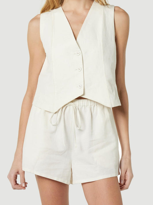 Button Up V-Neck Top and Pocketed Shorts Set