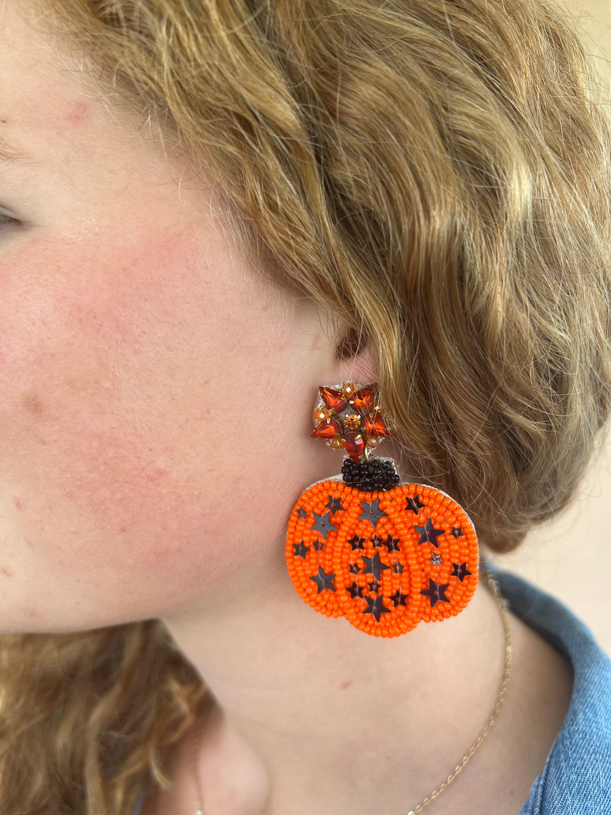 Pumpkin Beaded Earring