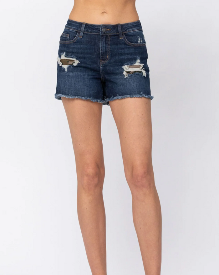 Judy Blue mid-rise camo patch shorts