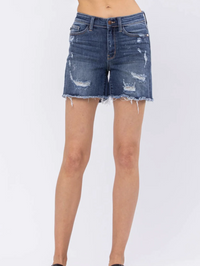 Judy Blue mid-rise bleach splash destroy shorts