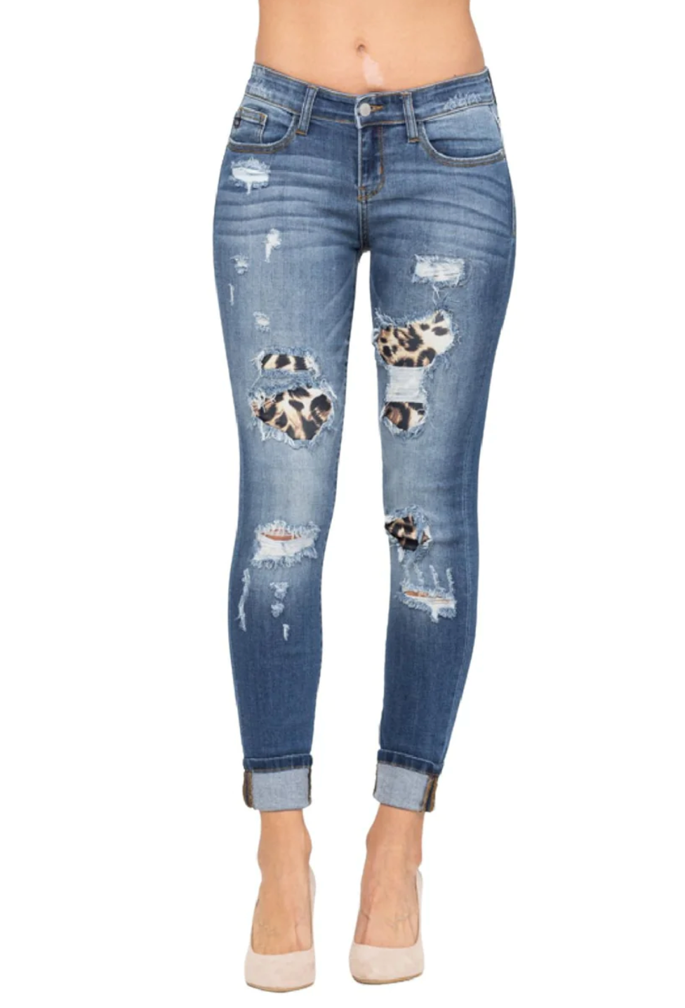 Judy Blue high waisted leopard patch skinny jeans