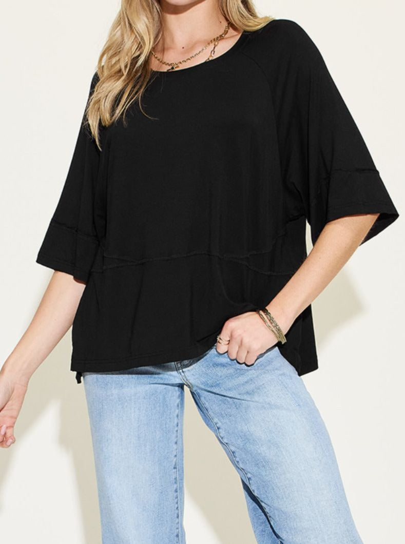 Basic Bae Full Size Bamboo Round Neck Exposed Seam T-Shirt