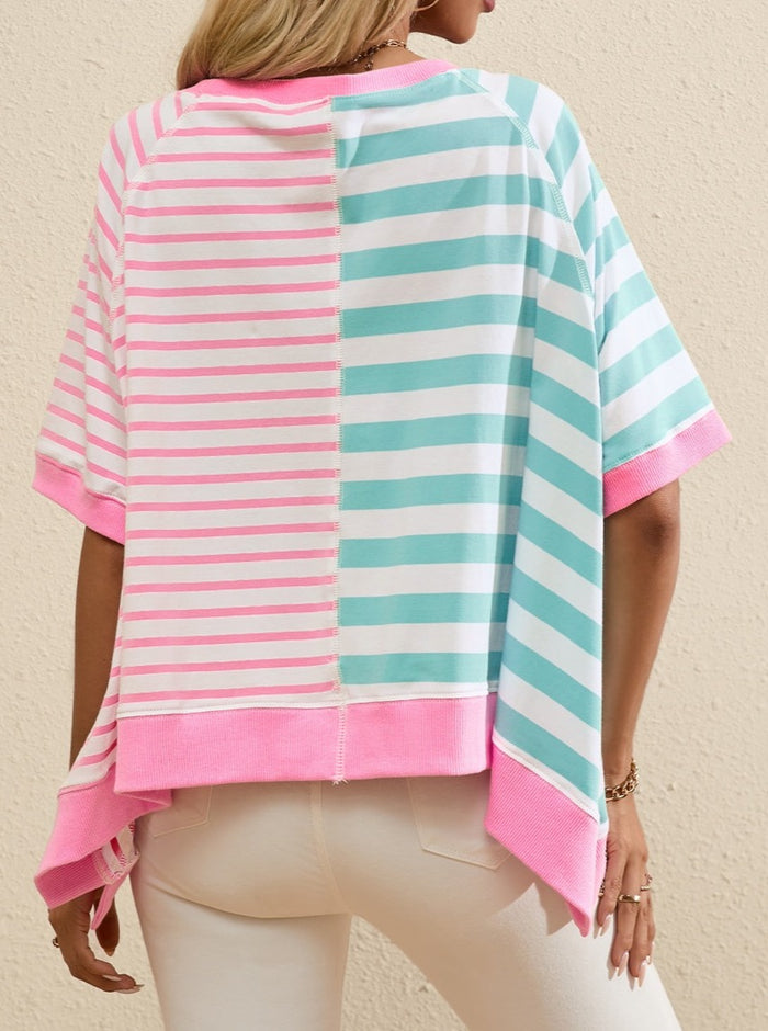 Contrast Stripes Round Neck Half Sleeve T-Shirt