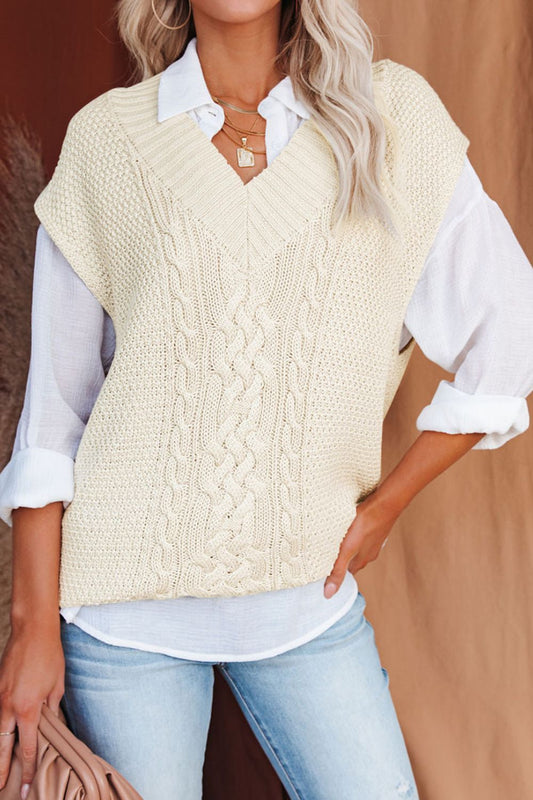 Cable-Knit V-Neck Sweater Vest