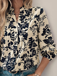 Perfee Printed Notched Long Sleeve Shirt