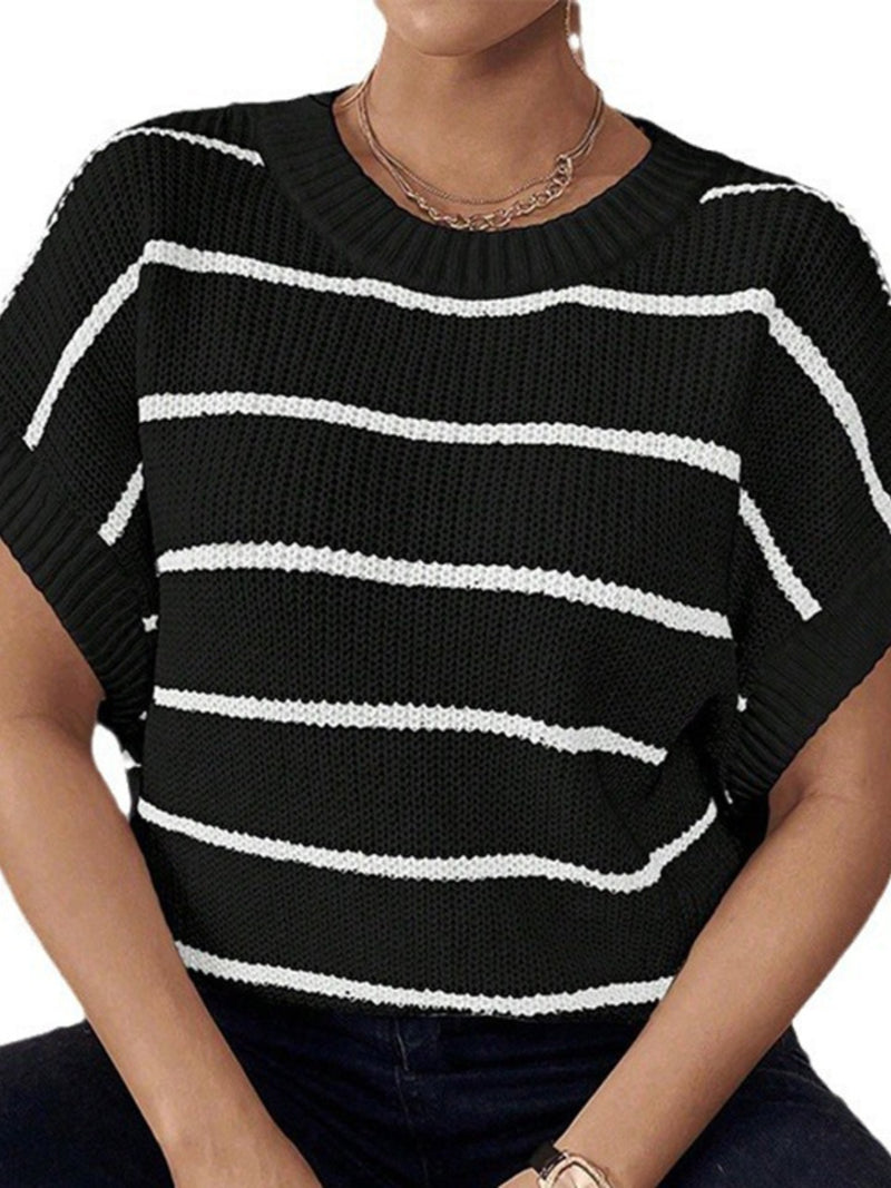 Striped Round Neck Short Sleeve Knit Top