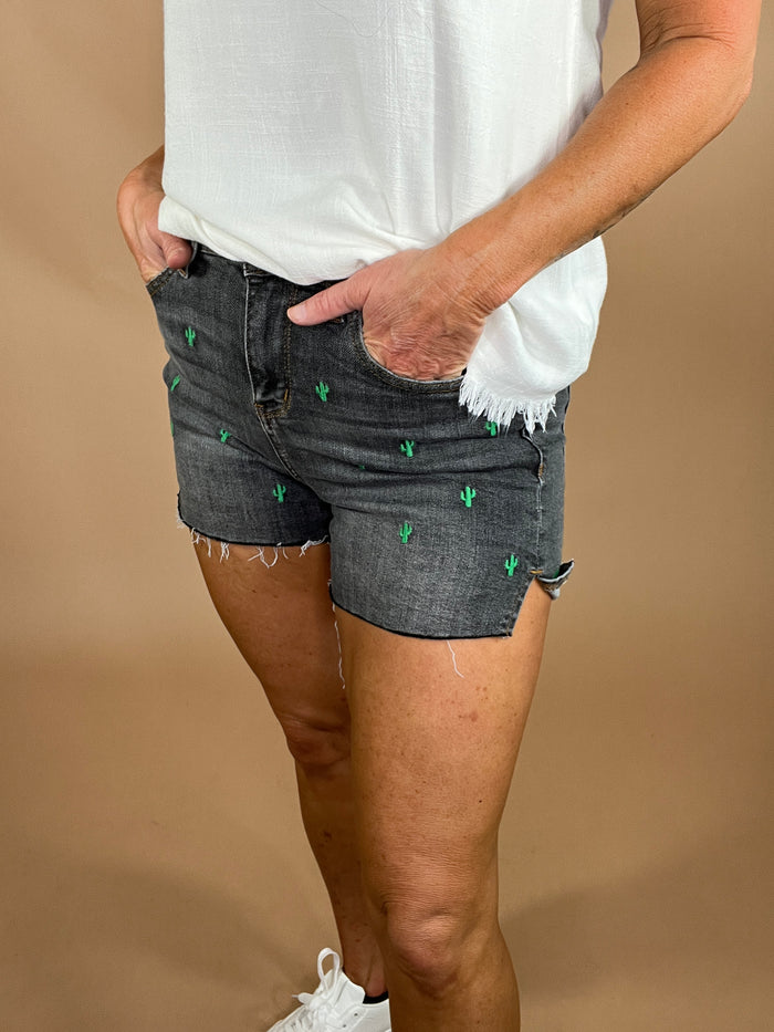 Judy Blue hi-waisted cactus embroidery cutoff shorts