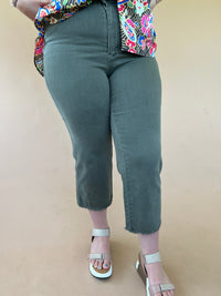 Olive Green Judy Blue Cropped Jeans
