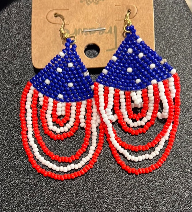 Patriotic beaded drop earrings