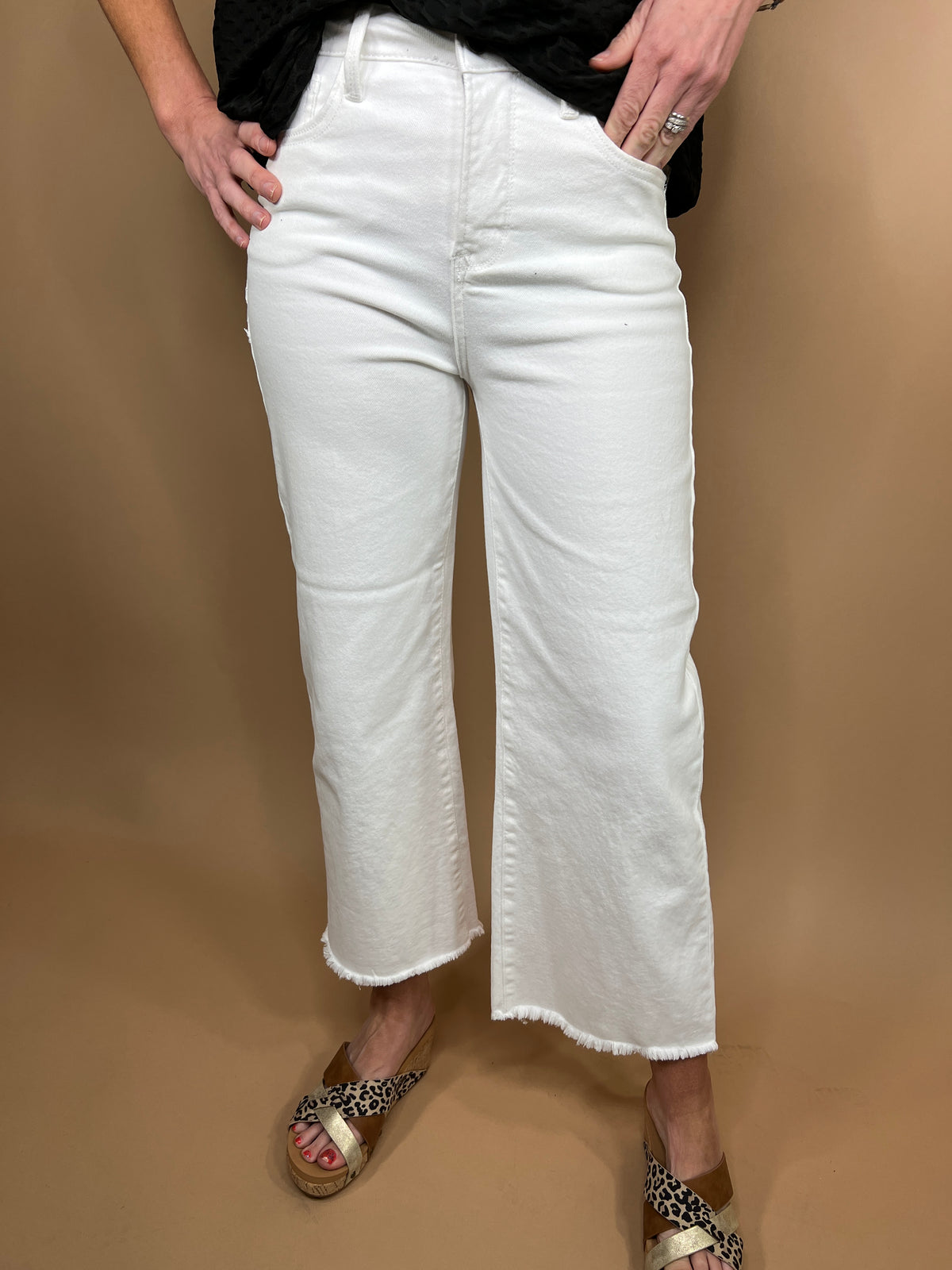Risen Denim Crop Wide Leg White Denim
