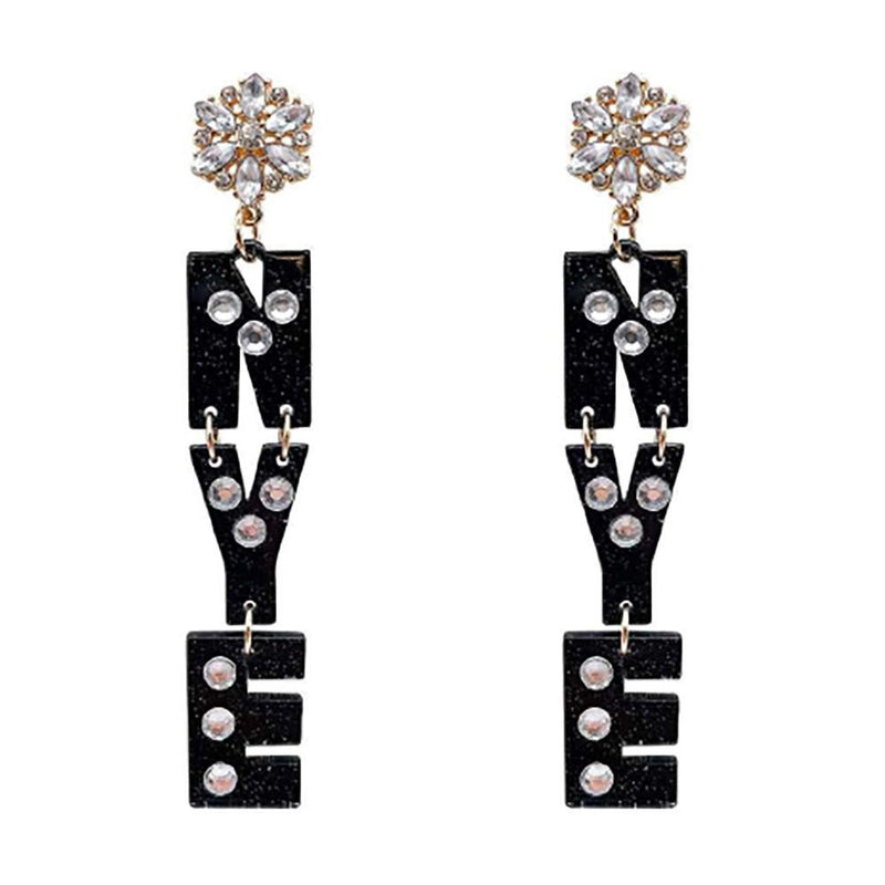 Long Glitter New Years Eve Earrings w/ Rhinestone Accents