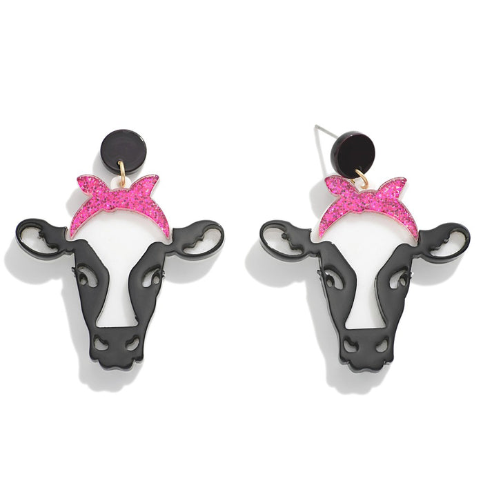 Acetate and Glitter Cow Drop Earrings