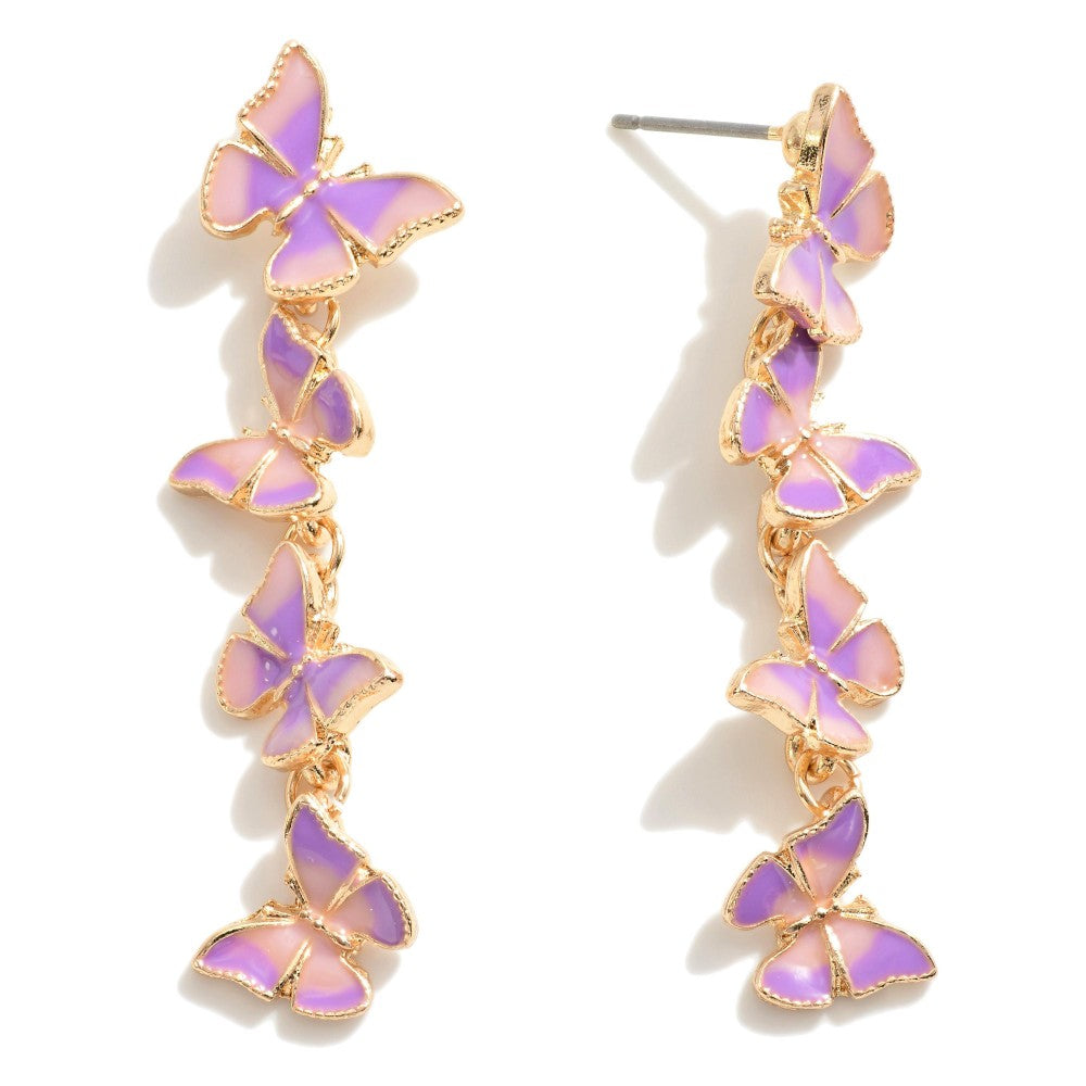 Linked Enamel Butterfly Drop Earrings