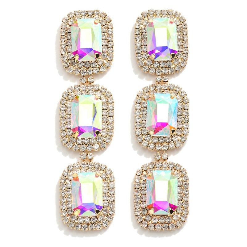 Square Cut Rhinestone Drop Earrings