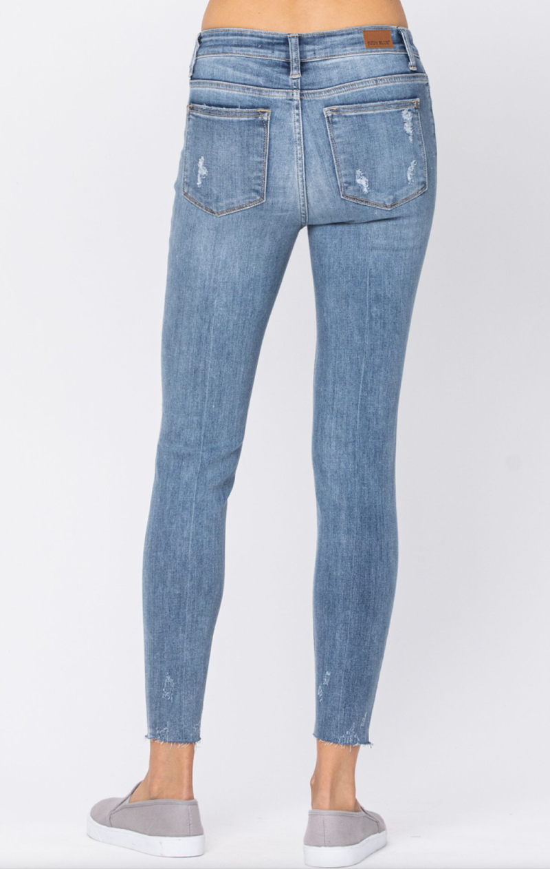 Judy Blue mid-rise skinny destroy raw hem
