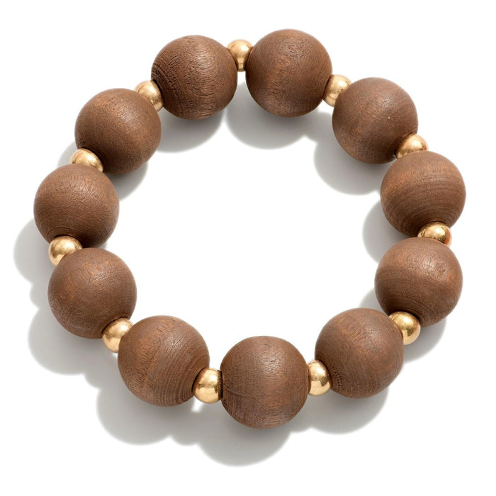 Chunky Wood Bead Stretch Bracelet Featuring Beaded Accents  - 3 colors