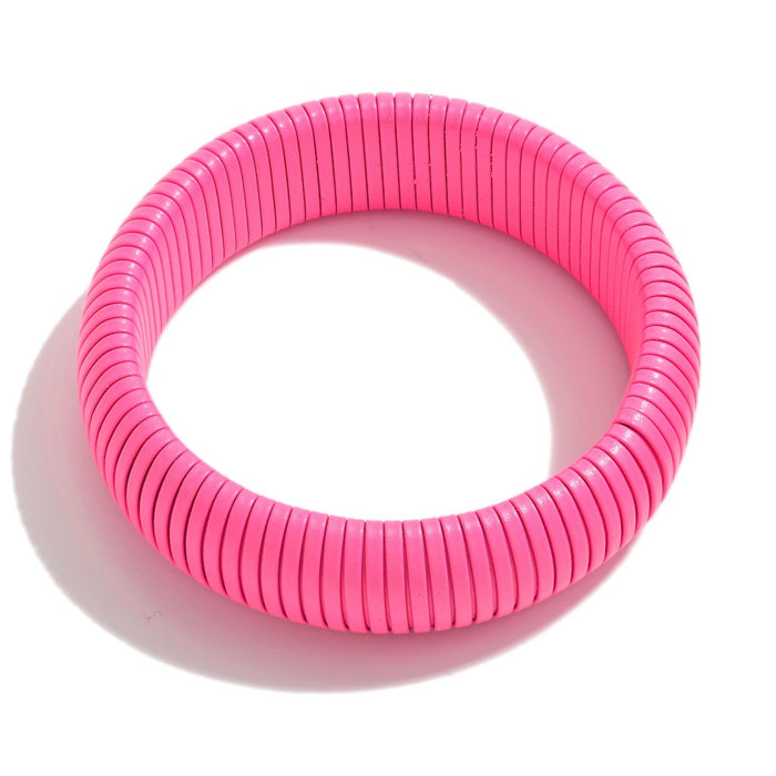 Solid Color Ribbed Metal Stretch Bracelet