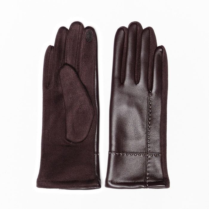 Faux Leather Gloves With Contrast White Stitching