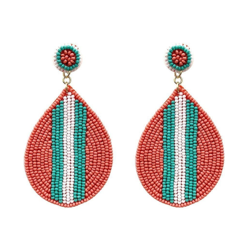Beaded teardrop earrings with stripe accents (multiple colors)