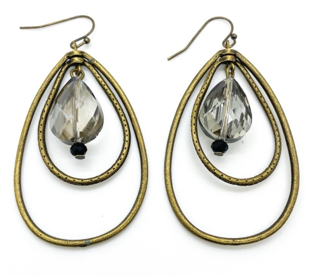 Double teadrop w/ stone earrings