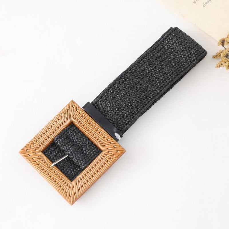 Elastic Straw Belt With Synthetic Weave Buckle  *2 colors*