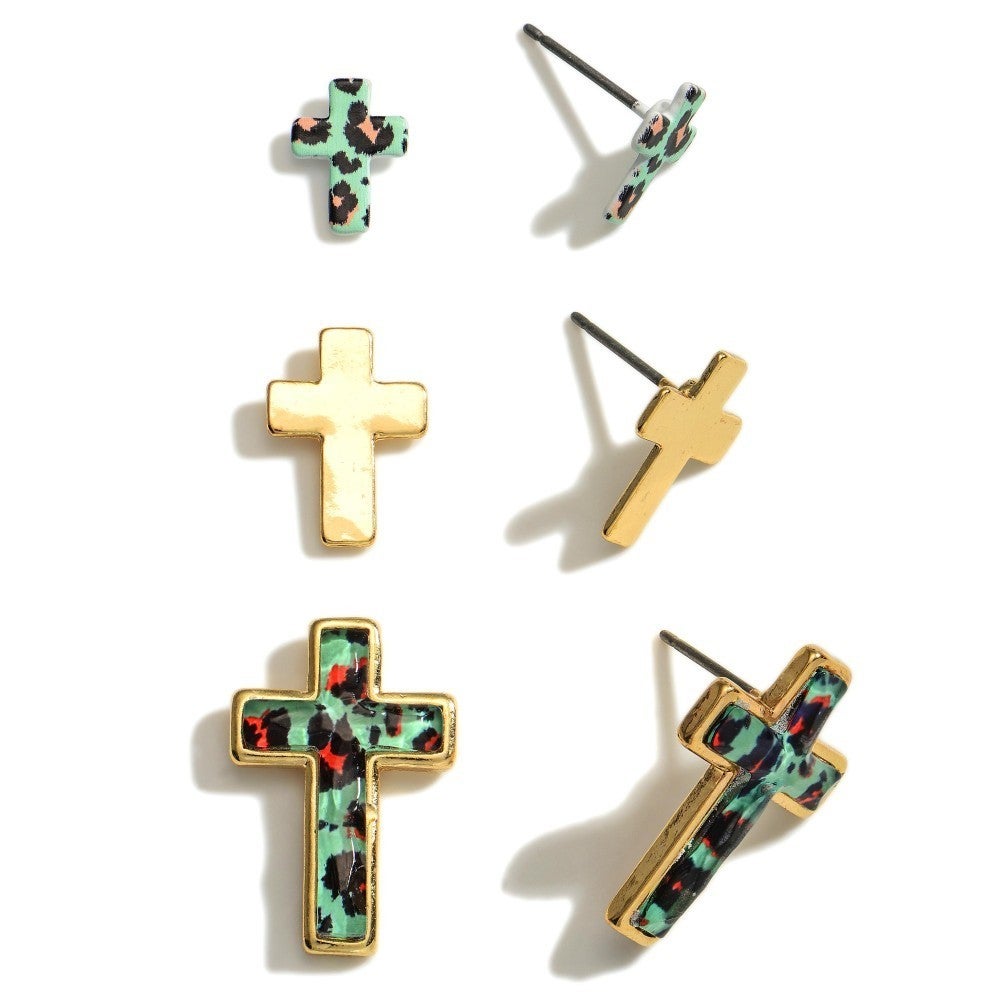 Druzy cross stud earrings set (multiple colors) *Final Sale*