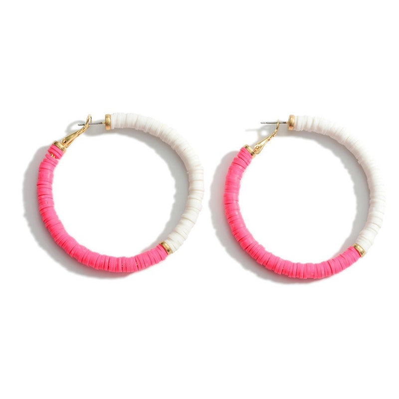 Two tone heishi bead hoop earrings