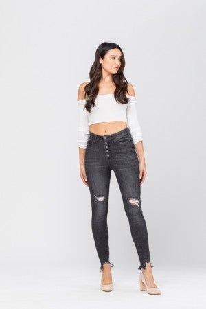 Judy Blue Destroy Button Fly Black Skinny